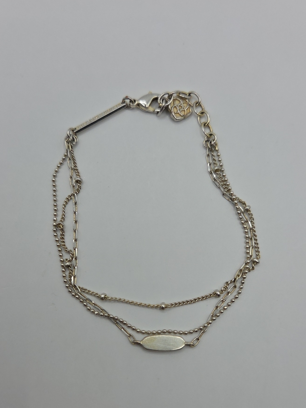 Kendra Scott Silver Tone Multi Strand Layered Chain Bracelet Signed 7.5 Inch